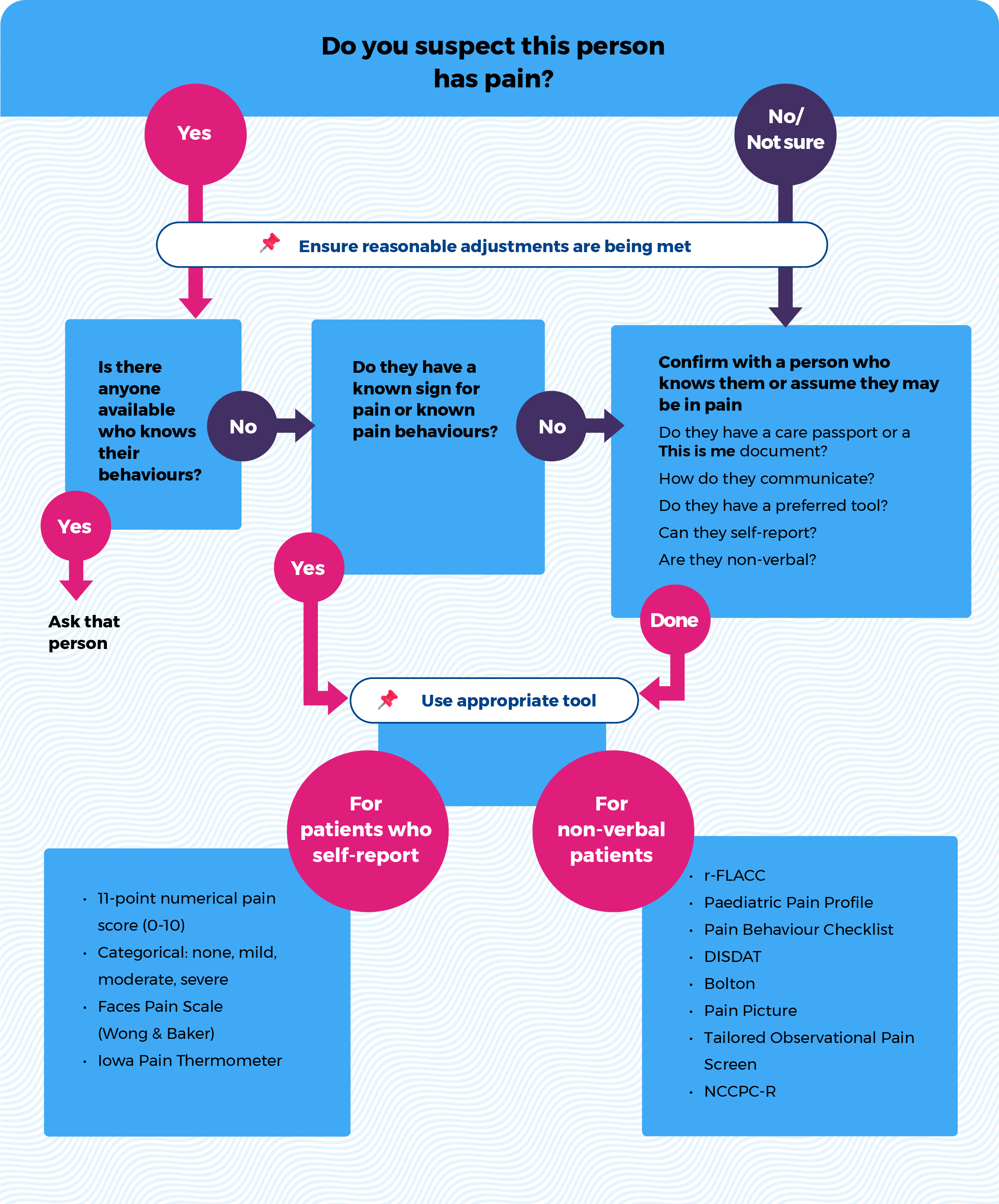 Diagram illustrating a decision framework for pain assessment
